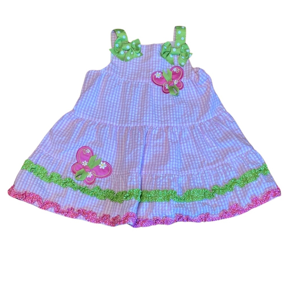 Emily Rose Girls Size 18 Month Pink Gingham Butterfly Bows Summer Sun Dress